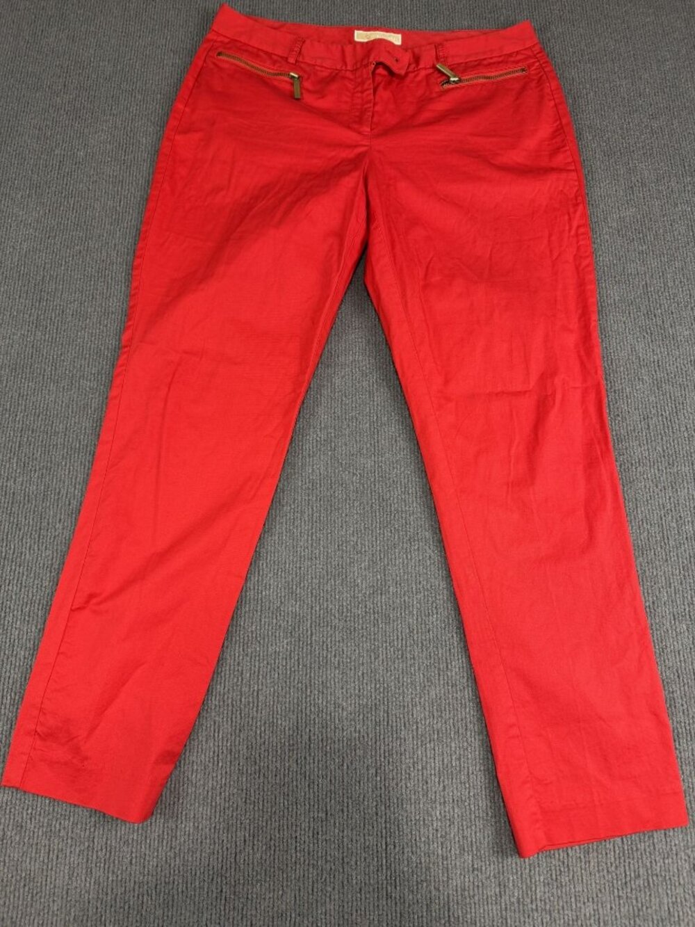 Michael Kors Womens Red Straight-Leg Pants Gold Zipper Pockets Size 10